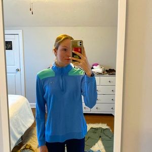 Vineyard vines quarter zip up, blue and green, size medium
